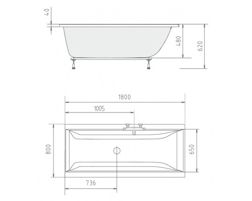 Акриловая ванна 180x80 см Alpen Cleo A05611