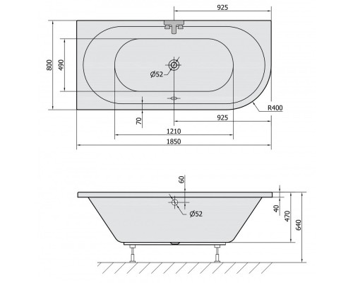 Акриловая ванна 185x80 см L Alpen Viva 72099