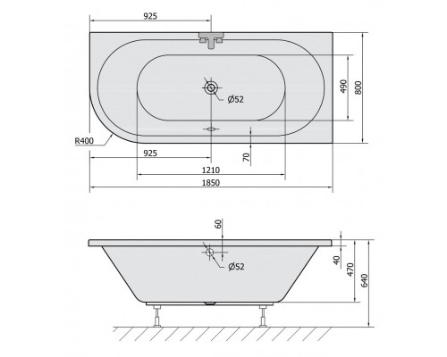 Акриловая ванна 185x80 см R Alpen Viva 72129