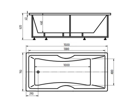 Акриловая ванна 150x75 см Aquatek Феникс-150 FEN150-0000031