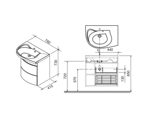 Тумба 78 см белый глянец Ravak SDU Rosa Comfort L X000000328