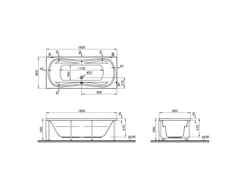 Акриловая ванна 180x80 см Vitra Comfort 52680001000