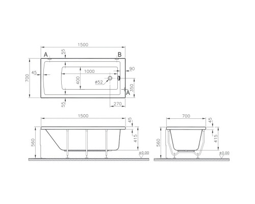 Акриловая ванна 150x70 см Vitra Neon 52510001000