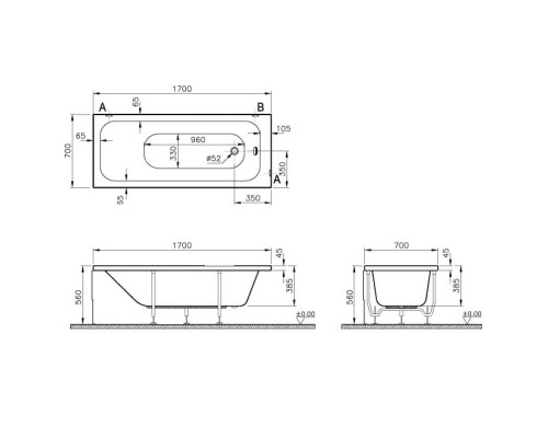 Акриловая ванна 170x70 см Vitra Balance 55180001000