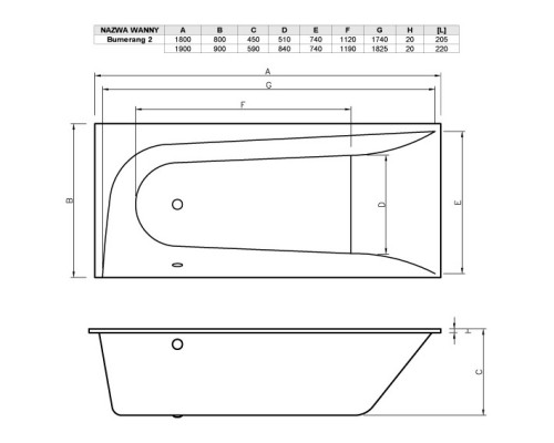 Акриловая ванна 180x80 см левая Vayer Boomerang GL000010188