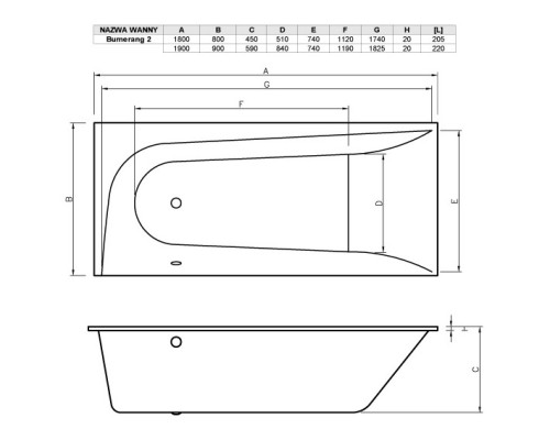 Акриловая ванна 190x90 см левая Vayer Boomerang GL000010853