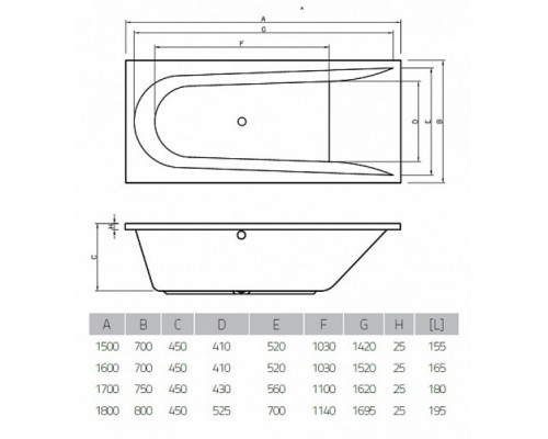 Акриловая ванна 150x70 см Vayer Boomerang GL000023945