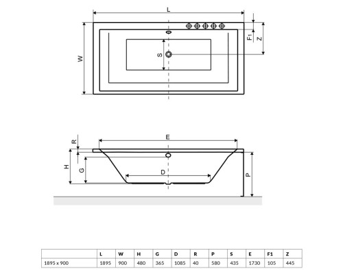 Акриловая ванна 189,5x90 см Excellent Crown Grand WAEX.CRG18WH