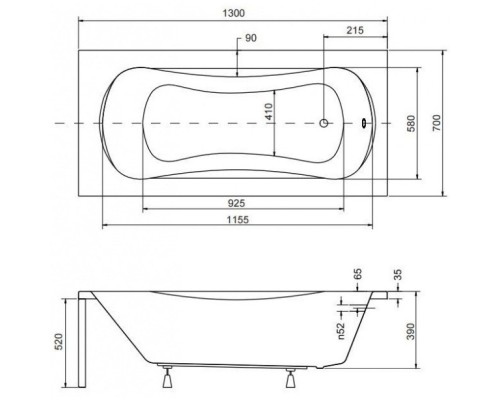 Акриловая ванна 130x70 см Besco Aria WAA-130-PA