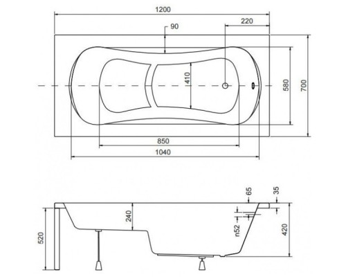 Акриловая ванна 120x70 см Besco Aria Rehab WAR-120-PA