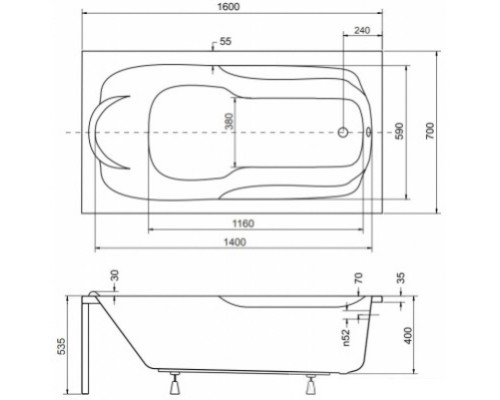 Акриловая ванна 160x70 см Besco Bona WAB-160-PK