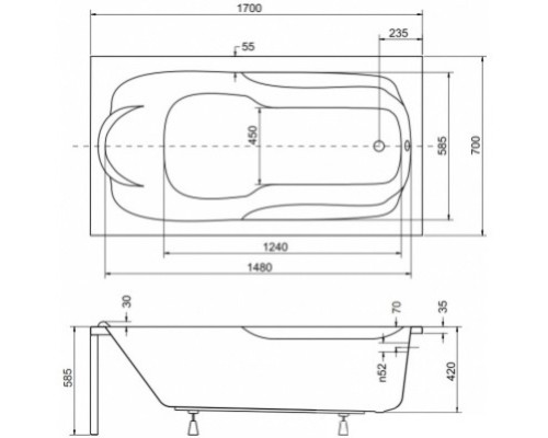 Акриловая ванна 170x70 см Besco Bona WAB-170-PK