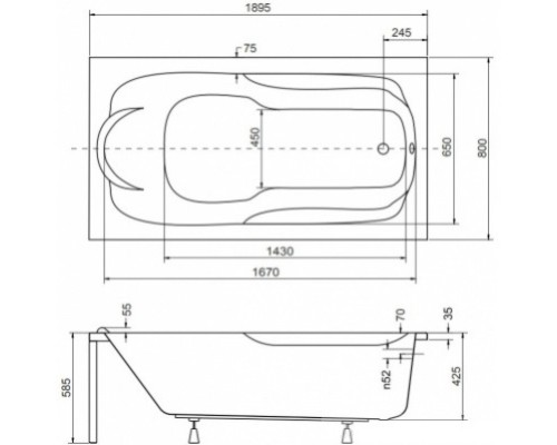 Акриловая ванна 189,5x80 см Besco Bona WAB-190-PK