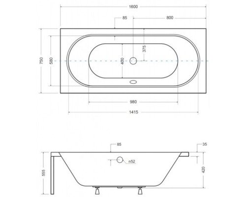 Акриловая ванна 160x75 см Besco Vitae WAV-160-PK