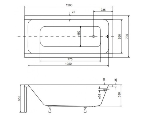 Акриловая ванна 120x70 см Besco Modern WAM-120-MO