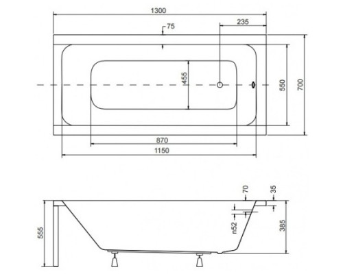 Акриловая ванна 130x70 см Besco Modern WAM-130-MO