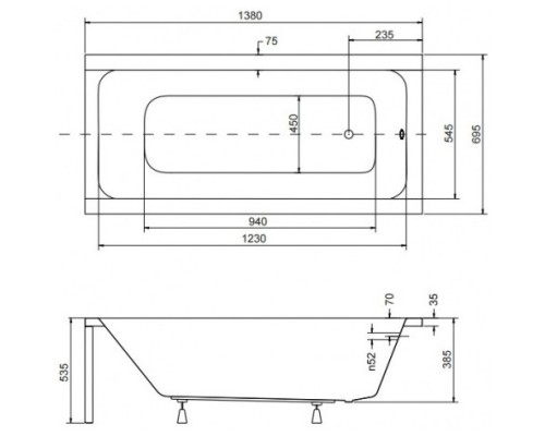 Акриловая ванна 138x69.5 см Besco Modern WAM-140-MO