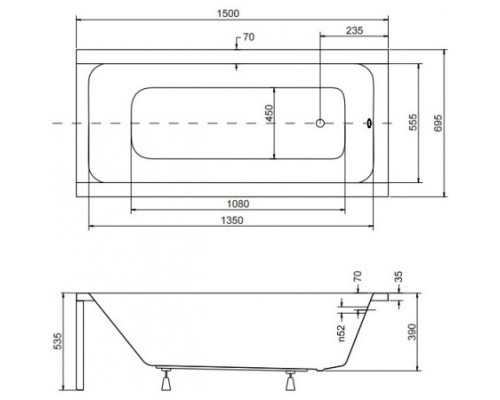 Акриловая ванна 150x69.5 см Besco Modern WAM-150-MO