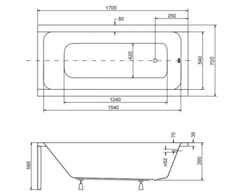 Акриловая ванна 170x70 см Besco Modern WAM-170-MO