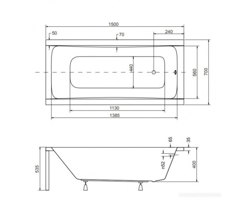 Акриловая ванна 150x70 см Besco Optima WAO-150-PK