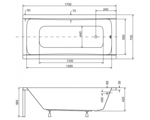 Акриловая ванна 170x70 см Besco Optima WAO-170-PK