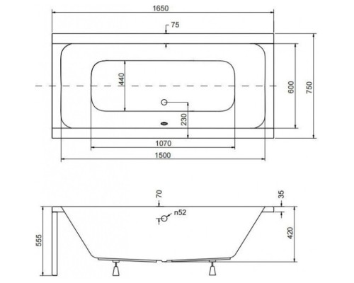 Акриловая ванна 165x75 см Besco Quadro WAQ-165-PK