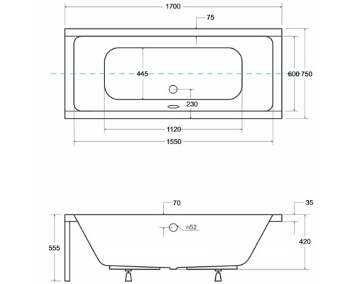 Акриловая ванна 170x75 см Besco Quadro WAQ-170-PK