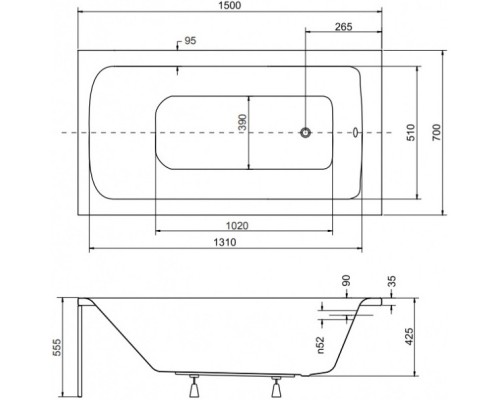 Акриловая ванна 150x70 см Besco Talia WAT-150-PK