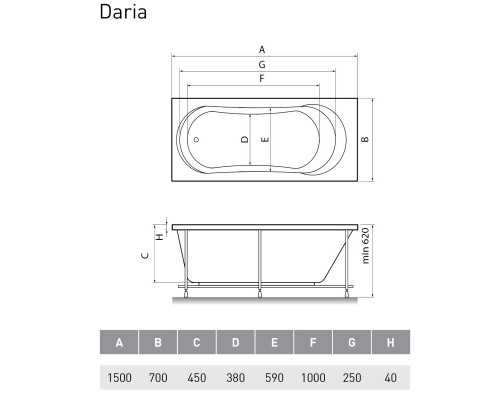 Акриловая ванна 150x70 см Relisan Daria GL000008875