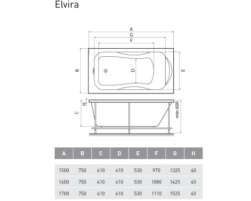 Акриловая ванна 150x75 см Relisan Elvira GL000000978