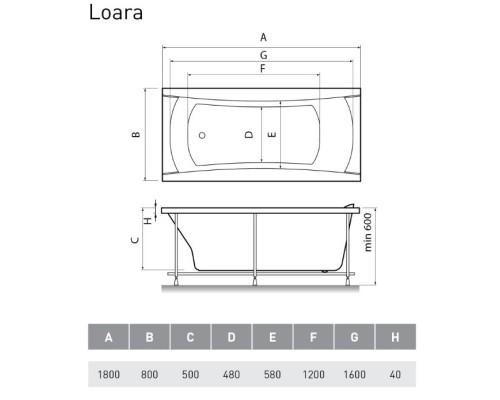 Акриловая ванна 180x80 см Relisan Loara GL000011735