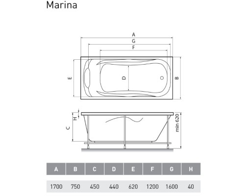 Акриловая ванна 170x75 см Relisan Marina GL000008874