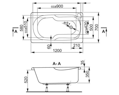 Акриловая ванна 120x70 см Vagnerplast Nike VPBA127NIK2E-04