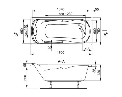 Акриловая ванна 170x75 см Vagnerplast Charitka VPBA170CHA2X-04