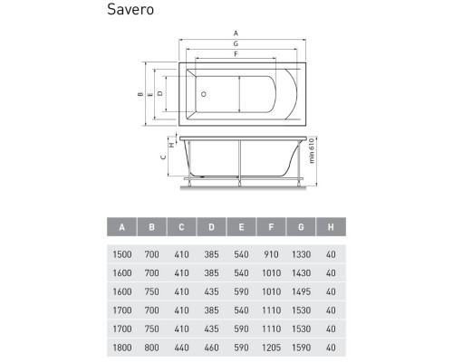 Акриловая ванна 160x70 см Vayer Savero GL000009892