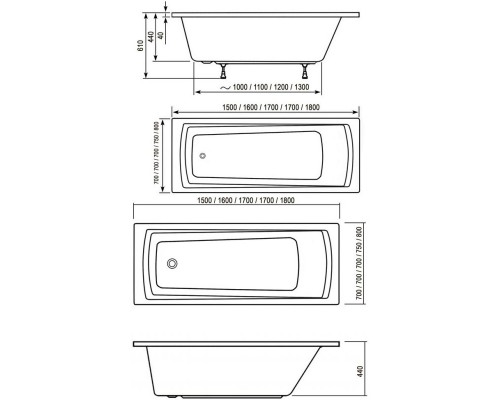 Акриловая ванна 150x70 см Ravak Domino Plus C641R00000