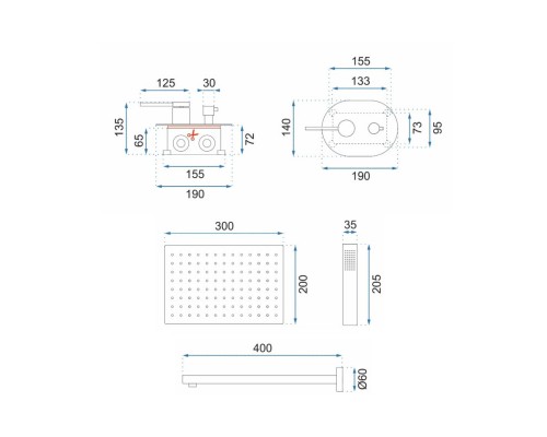 Душевой комплект 300х200 мм Rea Oval REA-P8415