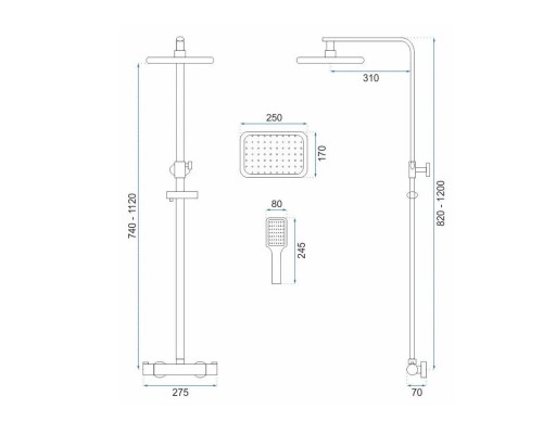 Душевая система 250х170 мм Rea Tom REA-P7101