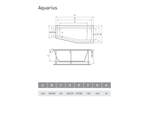 Акриловая ванна 160x70 см L Relisan Aquarius GL000013735