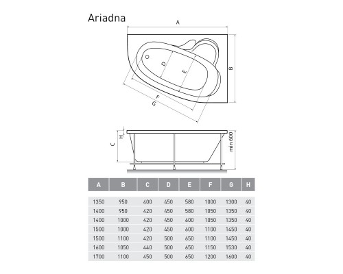 Акриловая ванна 135x95 см L Relisan Ariadna GL000001460