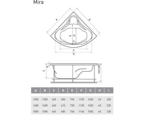 Акриловая ванна 135x135 см Relisan Mira GL000000545