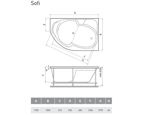 Акриловая ванна 170x105 см L Relisan Sofi GL000009446