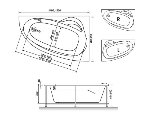 Акриловая ванна 150x95 см R Relisan Zoya GL000001463