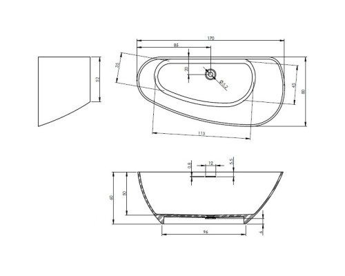 Ванна из литого мрамора 170x80 см Riho Granada B120001105