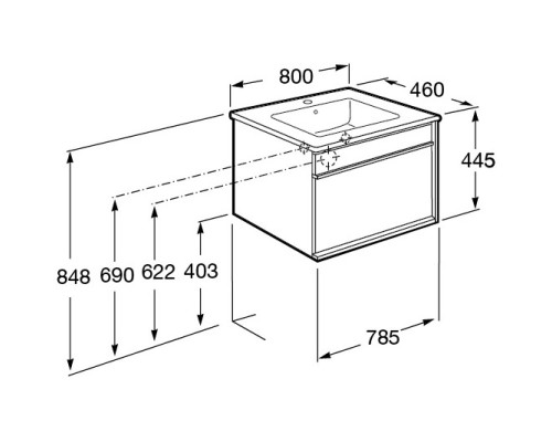 Тумба с раковиной белый глянец/черный 80 см Roca Aneto 857430806 + 32799C000