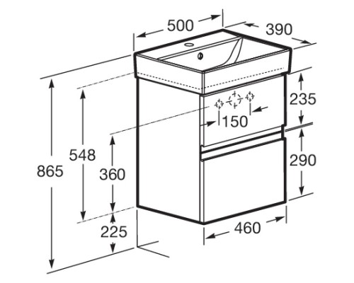 Тумба с раковиной белый матовый 50 см Roca Oleta A857638501 + 3274C300Y