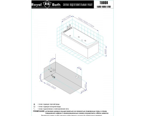 Акриловая гидромассажная ванна 169x75 см Royal Bath Tudor Standart RB407701ST