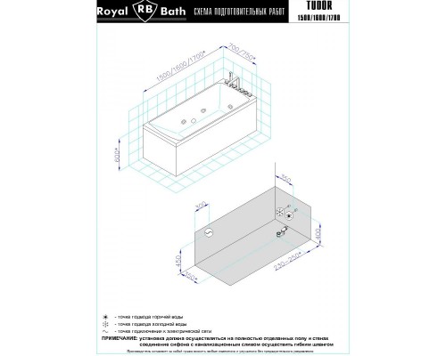 Акриловая гидромассажная ванна 158x69 см Royal Bath Tudor Standart RB407702ST