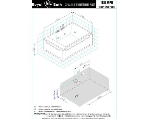 Акриловая гидромассажная ванна 184,5x122 см Royal Bath Triumph Comfort RB665100CO