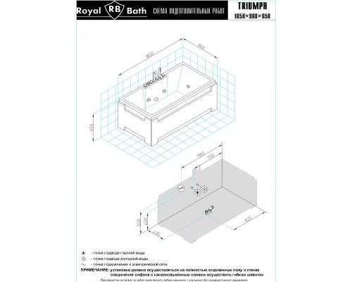 Акриловая гидромассажная ванна 188,5x90,5 см Royal Bath Triumph Comfort RB665102CO